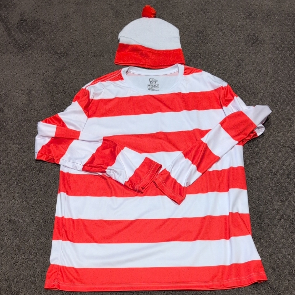 MAD Engine Where's Waldo Red and White Striped Long Sleeve Tee